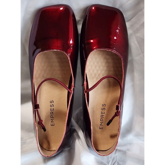 Empress Square Toe Flats Wine Patent Leather Slip on Elastic Strap EU 42 US 12 - Picture 4 of 14